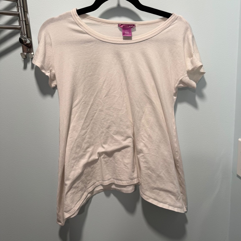 Aqua‎ Womens White Sharkbite Asymmetrical Hem Short Sleeve T-Shirt Size L